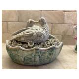 Pretty Vintage Pottery Vase and Birds in Nest Trinket Dish