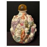 Vintage Chinese Famille Rose Immortals Snuff Bottle