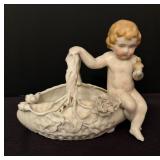 Vintage Trinket Boxes Cherub Figurine Dish and Petite Mirror