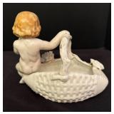 Vintage Trinket Boxes Cherub Figurine Dish and Petite Mirror