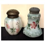 Two Vintage Victorian Hand Painted Floral Design Salt / Pepper Shakers