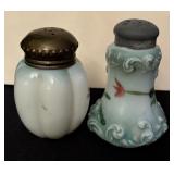 Two Vintage Victorian Hand Painted Floral Design Salt / Pepper Shakers