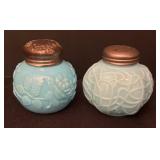 Antique Blue Milk Glass Salt / Pepper Shakers