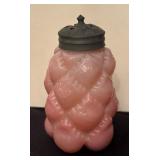 Consolidated Glass Rose Blosj Palm Leaf and Pink Florette Salt or Pepper Shakers