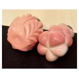Consolidated Glass Rose Blosj Palm Leaf and Pink Florette Salt or Pepper Shakers