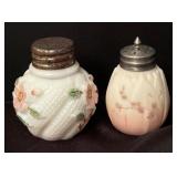 Antique Apple Blossom and Hand Painted Floral Salt / Pepper Shakers