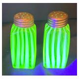 Antique Uranium Glass Salt and Pepper Shakers