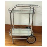 Vintage Art Deco Streamline Modern Chrome and Glass Bar Cart