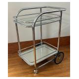 Vintage Art Deco Streamline Modern Chrome and Glass Bar Cart