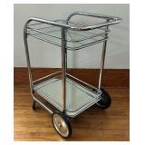 Vintage Art Deco Streamline Modern Chrome and Glass Bar Cart