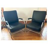Pair of Black Art Deco Chrome Tubular Arm Chairs