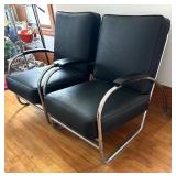 Pair of Black Art Deco Chrome Tubular Arm Chairs