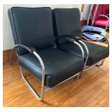 Pair of Black Art Deco Chrome Tubular Arm Chairs