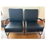 Pair of Black Art Deco Chrome Tubular Arm Chairs