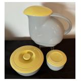 1940s American Art Deco Hall Ovenware China for General Electric Refrigerator Pitcher with Lid and Covered Dishes
