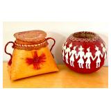 Olivia Hoff Hand Painted Gourd and Hand Crafted Birch Basket