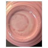 Art Deco Vintage Dusty Rose Glazed Overhead Ridged Handle Porcelain Pitcher and Two Vintage Art Deco Juice Pitchers
