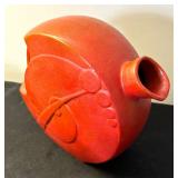 Art Deco Vintage Dusty Rose Glazed Overhead Ridged Handle Porcelain Pitcher and Two Vintage Art Deco Juice Pitchers