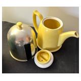 Vintage Hall China Company Westinghouse Yellow Refrigerator Dish Container and Canary Yellow Teapot with Metal Cozy
