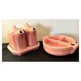 Vintage Pink Double Teapot with Under Plate and Children