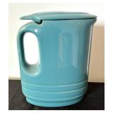 Hall China Pottery Teal Turquoise Lidded Water Pitcher Art Deco MCM