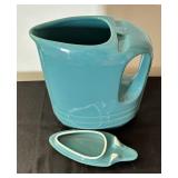 Hall China Pottery Teal Turquoise Lidded Water Pitcher Art Deco MCM