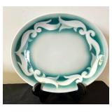 Beautiful Vintage Jackson Vitrified Airbrush Green Scroll Platter