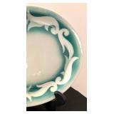 Beautiful Vintage Jackson Vitrified Airbrush Green Scroll Platter