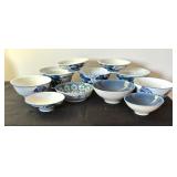 Variety of Vintage Beautiful Blue and White Rice Bowls