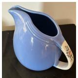 Vintage Art Deco Hall’s Superior Quality 1259 Rose Parade Blue Pitcher & Lidded Refrigerator Cheese / Butter Dishes
