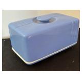 Vintage Art Deco Hall’s Superior Quality 1259 Rose Parade Blue Pitcher & Lidded Refrigerator Cheese / Butter Dishes