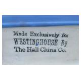 Vintage Art Deco Hall’s Superior Quality 1259 Rose Parade Blue Pitcher & Lidded Refrigerator Cheese / Butter Dishes