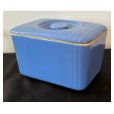 Vintage Art Deco Hall’s Superior Quality 1259 Rose Parade Blue Pitcher & Lidded Refrigerator Cheese / Butter Dishes