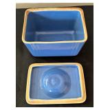 Vintage Art Deco Hall’s Superior Quality 1259 Rose Parade Blue Pitcher & Lidded Refrigerator Cheese / Butter Dishes
