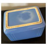 Vintage Art Deco Hall’s Superior Quality 1259 Rose Parade Blue Pitcher & Lidded Refrigerator Cheese / Butter Dishes