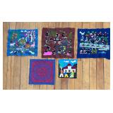 Five Ethnic Embroidered Pictorial Tapestries