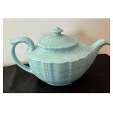 Vintage 1940s Hall Victorian Feather Plume Starfish Rose Pink Teapot and Blue Spice Birch by Hall Teapot w/ Lid and Vintage Hall Teapot Connie Celadon Sage Green 1940s Victorian Series