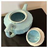 Vintage 1940s Hall Victorian Feather Plume Starfish Rose Pink Teapot and Blue Spice Birch by Hall Teapot w/ Lid and Vintage Hall Teapot Connie Celadon Sage Green 1940s Victorian Series