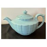 Vintage 1940s Hall Victorian Feather Plume Starfish Rose Pink Teapot and Blue Spice Birch by Hall Teapot w/ Lid and Vintage Hall Teapot Connie Celadon Sage Green 1940s Victorian Series