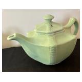 Vintage 1940s Hall Victorian Feather Plume Starfish Rose Pink Teapot and Blue Spice Birch by Hall Teapot w/ Lid and Vintage Hall Teapot Connie Celadon Sage Green 1940s Victorian Series