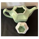 Vintage 1940s Hall Victorian Feather Plume Starfish Rose Pink Teapot and Blue Spice Birch by Hall Teapot w/ Lid and Vintage Hall Teapot Connie Celadon Sage Green 1940s Victorian Series