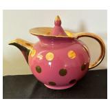 Polka Dot Windshield Raspberry and Gold Teapot by Hall