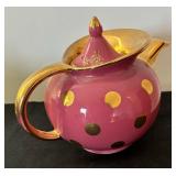 Polka Dot Windshield Raspberry and Gold Teapot by Hall