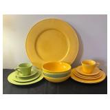 Vintage Green and Golden Yellow Platter and Dinnerware