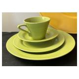 Vintage Green and Golden Yellow Platter and Dinnerware