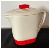 Vintage Art Deco Fraunfelter Ohio Pewter Green Slide Cover Porcelain Tea Pot & Vintage Knowles Utility Ware Teapot