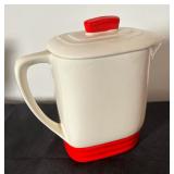 Vintage Art Deco Fraunfelter Ohio Pewter Green Slide Cover Porcelain Tea Pot & Vintage Knowles Utility Ware Teapot