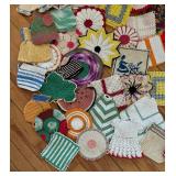 Collection of Colorful Vintage Kitchen Linens and Textiles