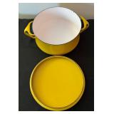 Mid Century Dansk Kobenstyle Yellow Enamel Dutch Oven