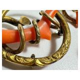 Antique Victorian Coral Branch Pin and Earrings Set